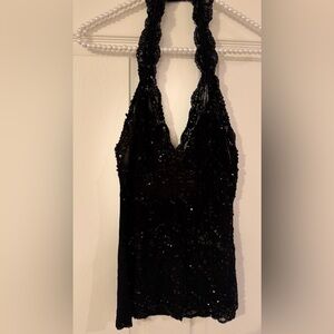 Gorgeous Black Lace and Sequined Halter Top.
Perfect for the holidays!